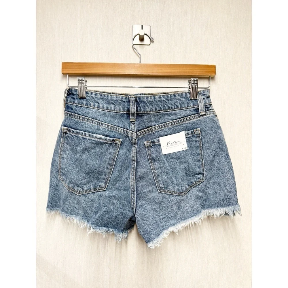 NWT Kancan Medium Wash High Rise Distressed Denim Shorts, Size 26